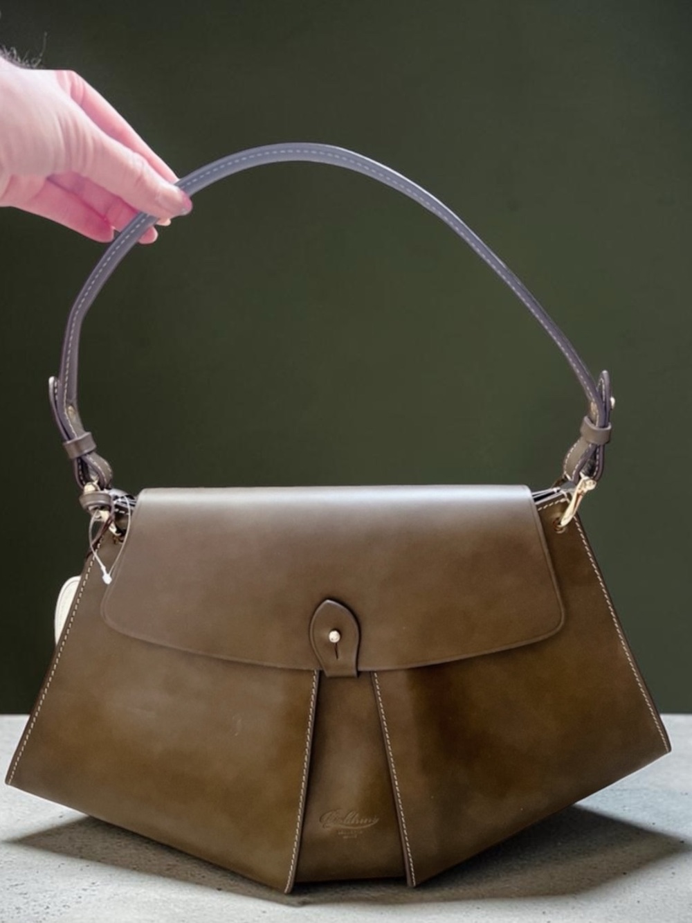 boldrini Taupe Made In Italy Leather Tulip Cut Satchel - Picture 2 of 9